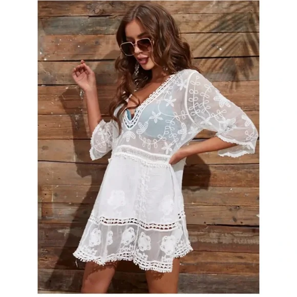 Last 1! New Bohemian V Neck Crochet Dress - Picture 5 of 5